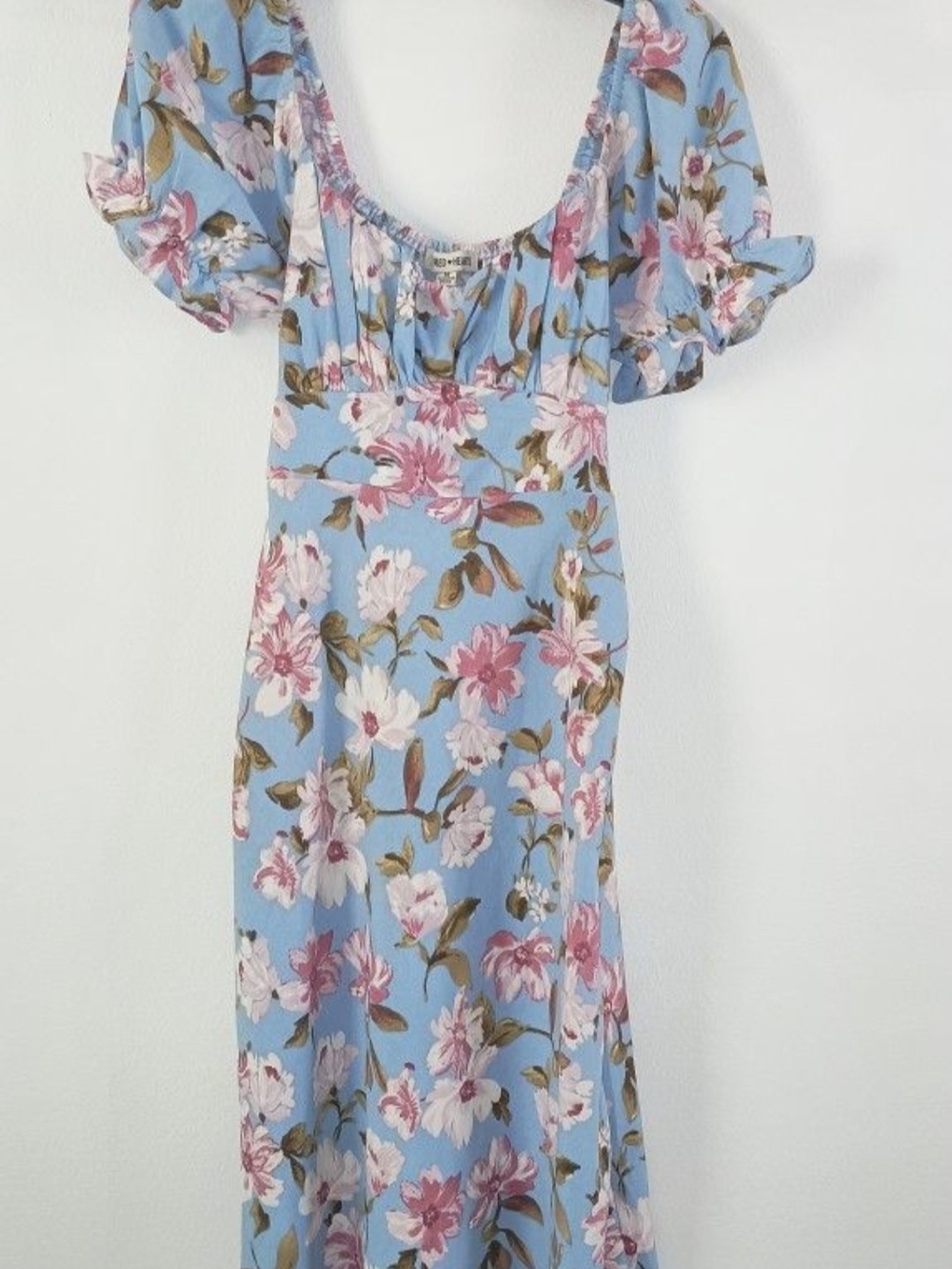 Inspired Hearts Sky Blue Floral Midi Dress with Pink Blooms